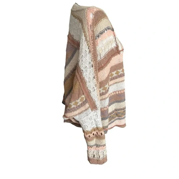 Free People December Skies Alpaca Wool Poncho Sweater Patchwork Boho Sz M Aztec - Picture 7 of 16